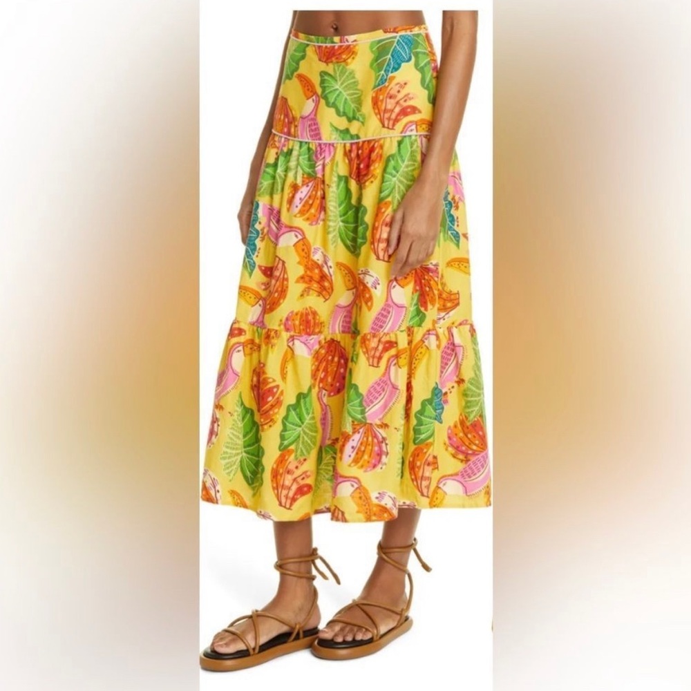 Farm Rio Yellow Beaks And Bananas Midi Skirt